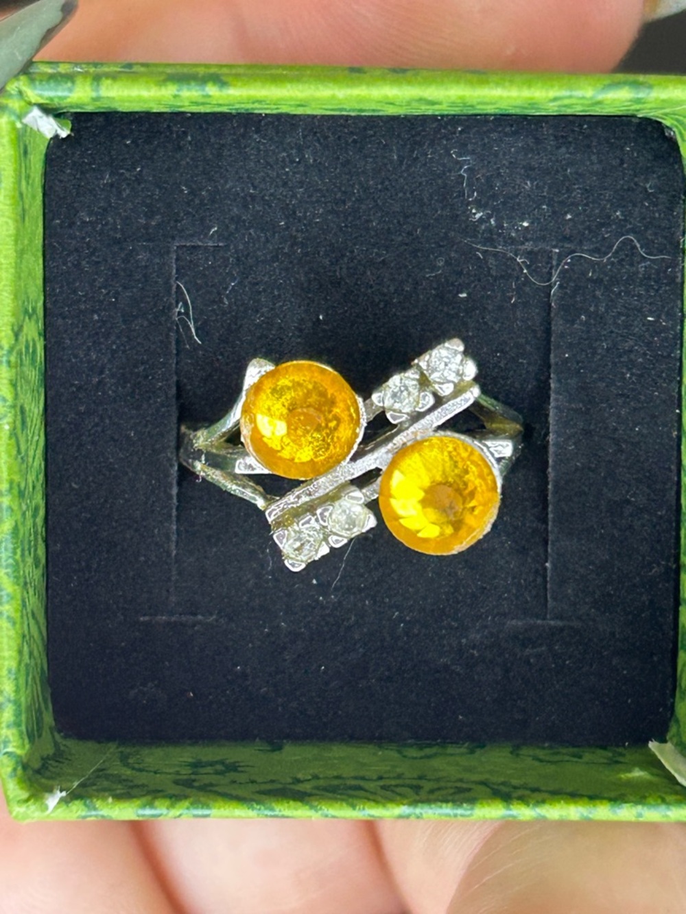 Yellow Crystal Double Stone Ring - Women Jewelry